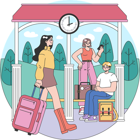 People at railway station  Illustration