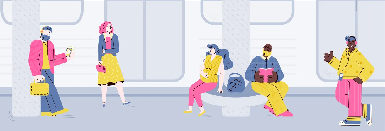 People at subway station waiting for the train Illustration