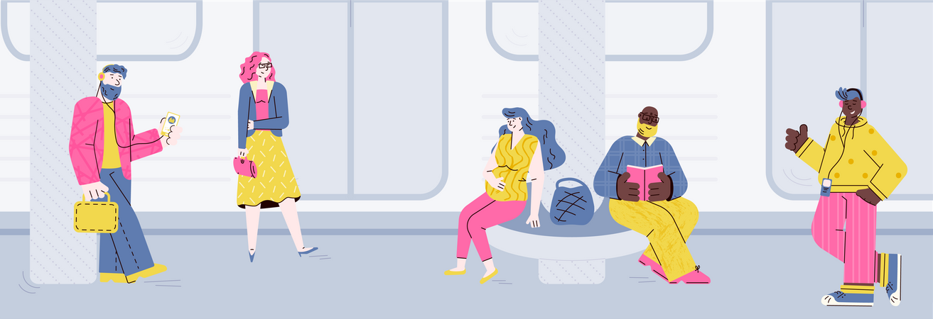 People at subway station waiting for the train  Illustration