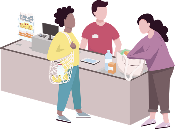 People at supermarket checkout  Illustration