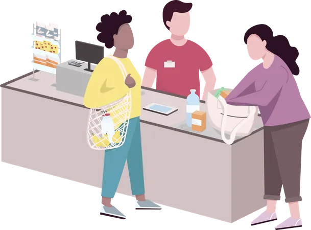 People at supermarket checkout  Illustration