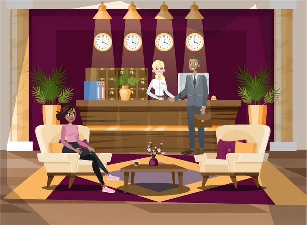 People at the hotel reception Illustration