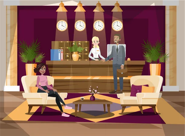 People at the hotel reception  Illustration