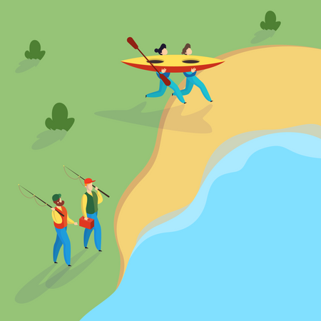 People at the river  Illustration