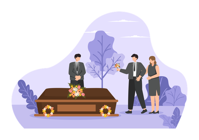 People attending funeral ceremony  イラスト