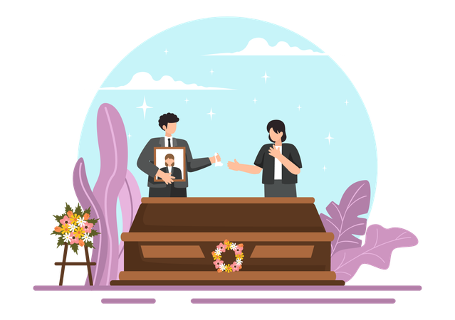 People attending funeral rites of death person  Illustration