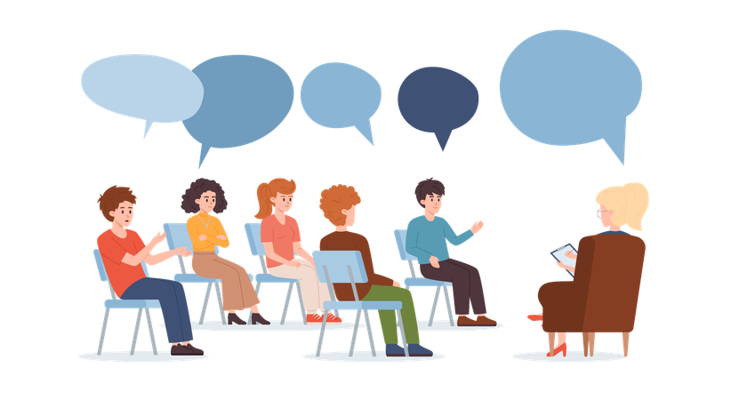 People attending group therapy session  Illustration