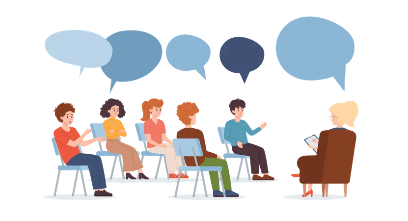 People attending group therapy session  Illustration