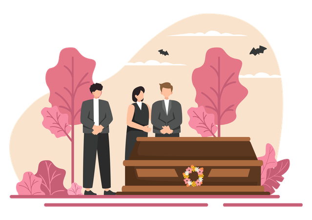 People attends wreath on the tombstone  Illustration