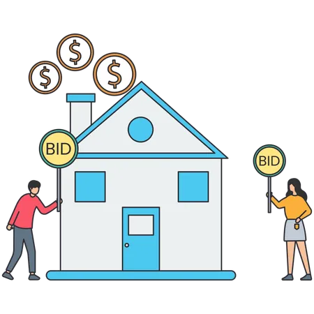 People bidding for house  Illustration