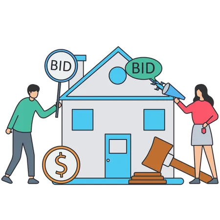 People bidding for property  Illustration