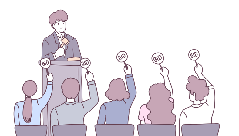People bidding in auction  일러스트레이션