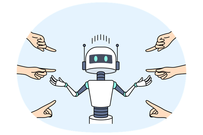People blame robot for unemployment and point fingers at cyborg due to development AI  Illustration