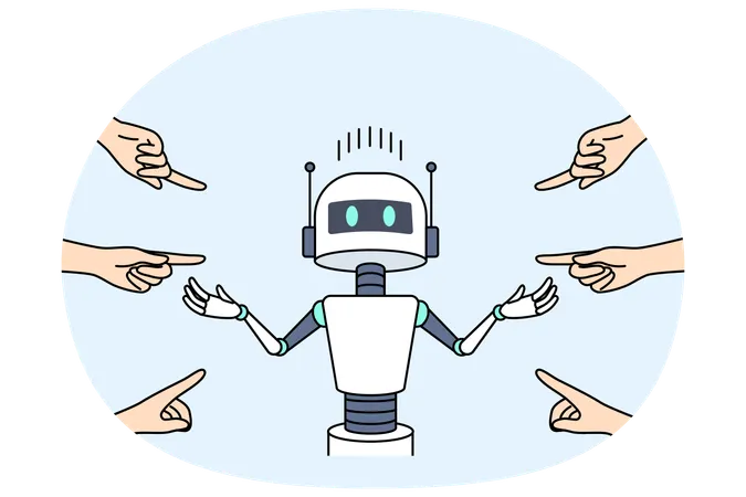 People blame robot for unemployment and point fingers at cyborg due to development AI  Illustration