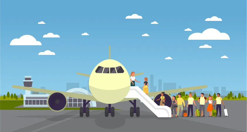 People Boarding on the airplane  Illustration