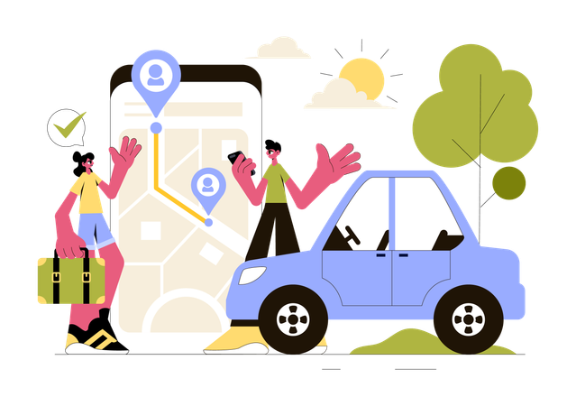 People booking online cab  Illustration