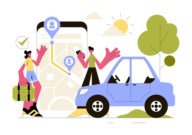 People booking online cab  Illustration