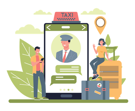 People booking taxi via mobile application Illustration