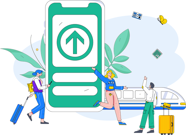 People booking train ticket on mobile  Illustration