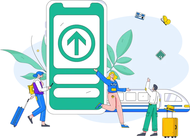 People booking train ticket on mobile  Illustration