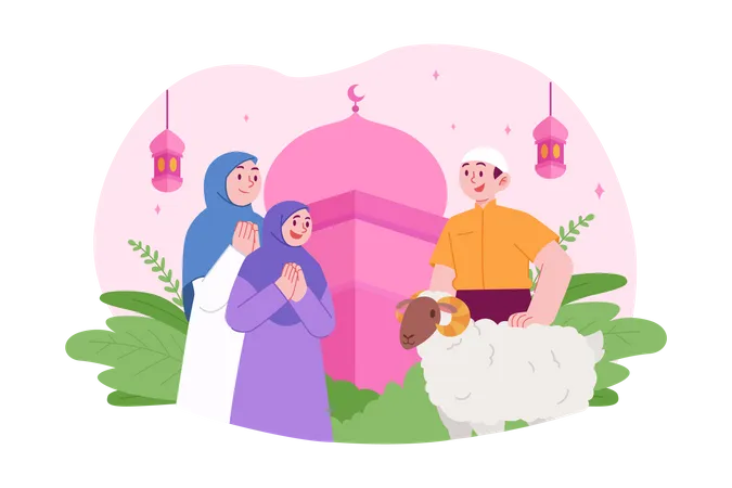 People bring a goat for Eid Al Adha Mubarak  Illustration