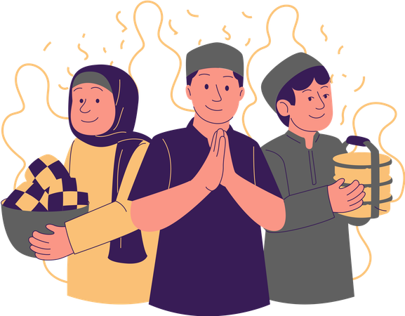 People bringing food for poor on occasion of Eid  Illustration