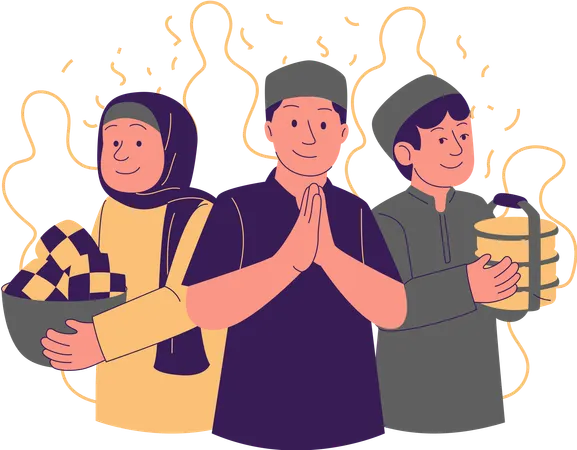 People bringing food for poor on occasion of Eid  Illustration