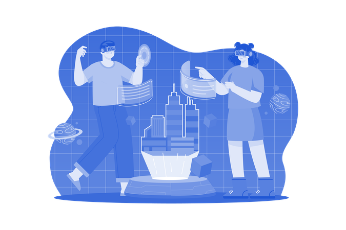 People building a virtual world  Illustration