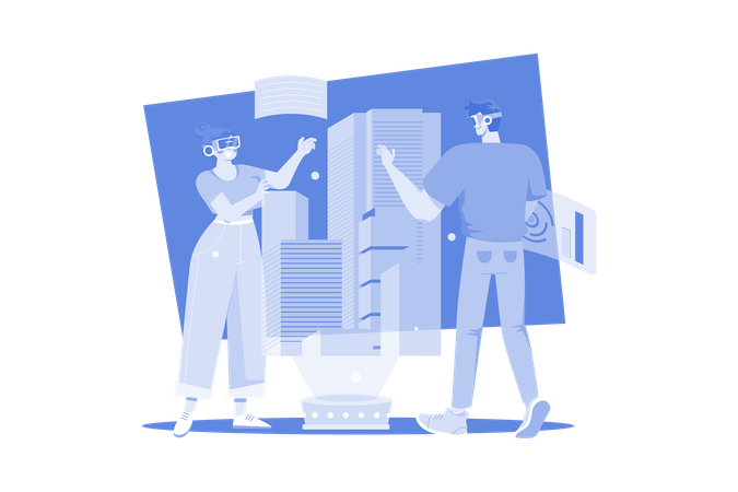 People Building A Virtual World  Illustration