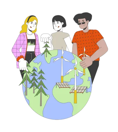 People Building renewable planet  Illustration