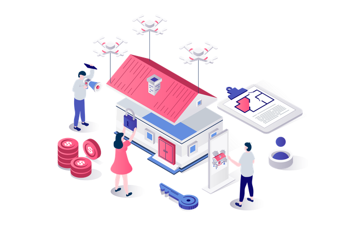 People building residential houses and planning architecture projects  Illustration