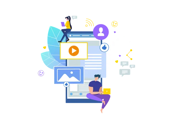 People busy in social media  Illustration