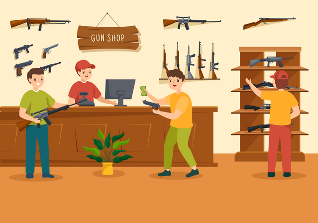 People buy gun for hunting at gun shop  Illustration