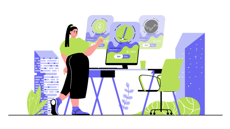 People buying and selling crypto money mining bitcoins making money at platform  Illustration