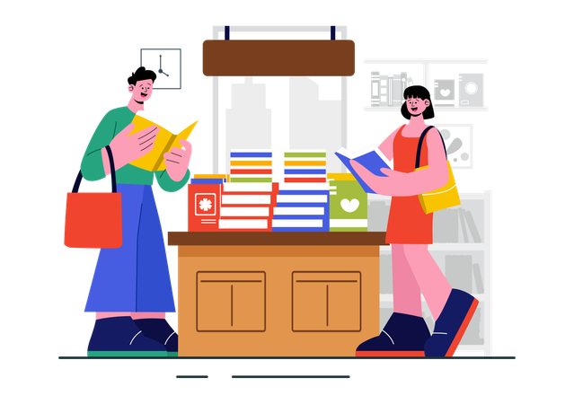 People buying book from book store  Illustration