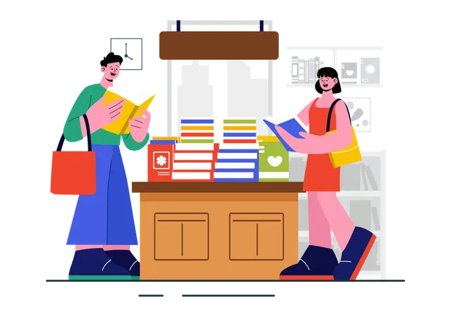 People buying book from book store  Illustration