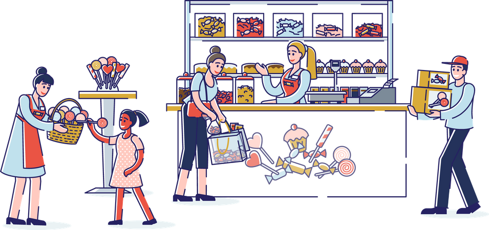 People buying candy on Candy shop  Illustration