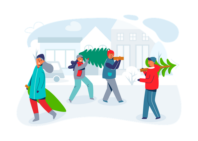 People buying Christmas trees for Christmas celebration  Illustration