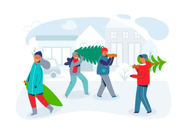 People buying Christmas trees for Christmas celebration  Illustration