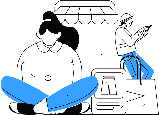 People buying clothes from e-commerce app  Illustration