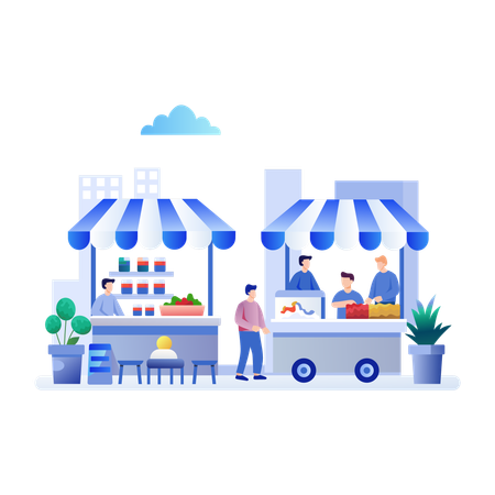 People buying food at food Marketplace  Illustration