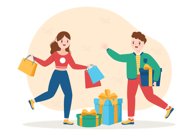People buying Gifts  Illustration