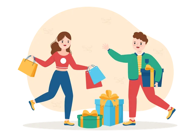 People buying Gifts  Illustration