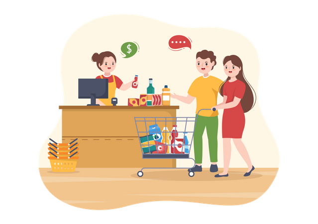 People buying grocery  Illustration