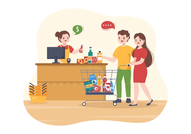 People buying grocery  Illustration