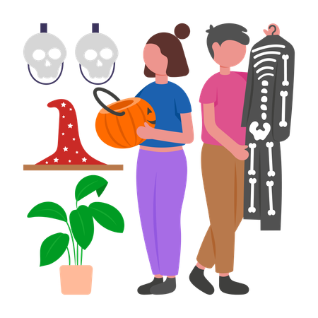 People Buying Halloween costume  Illustration