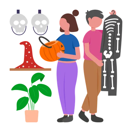 People Buying Halloween costume  Illustration