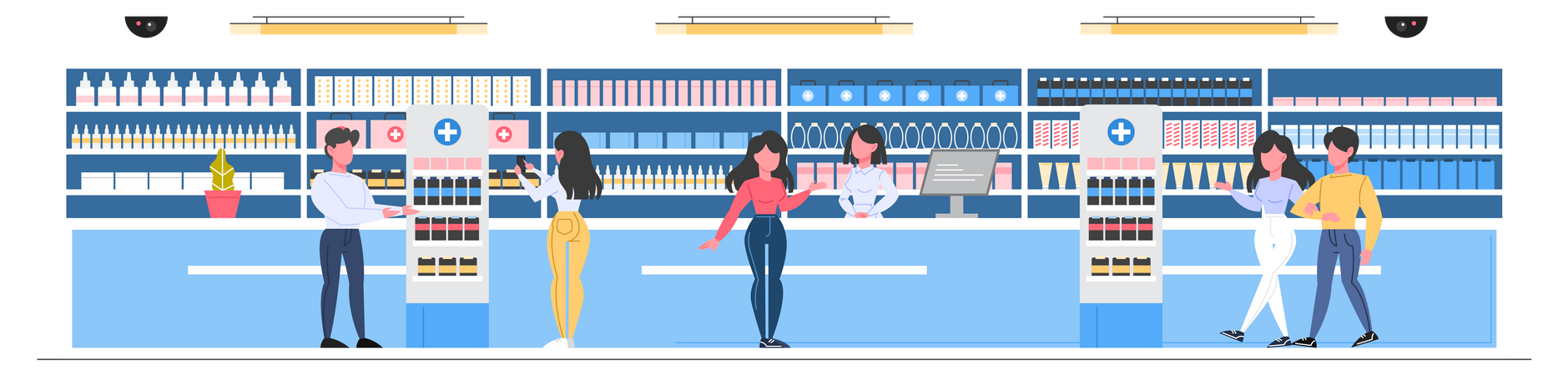 People buying medication at pharmacy store  Illustration