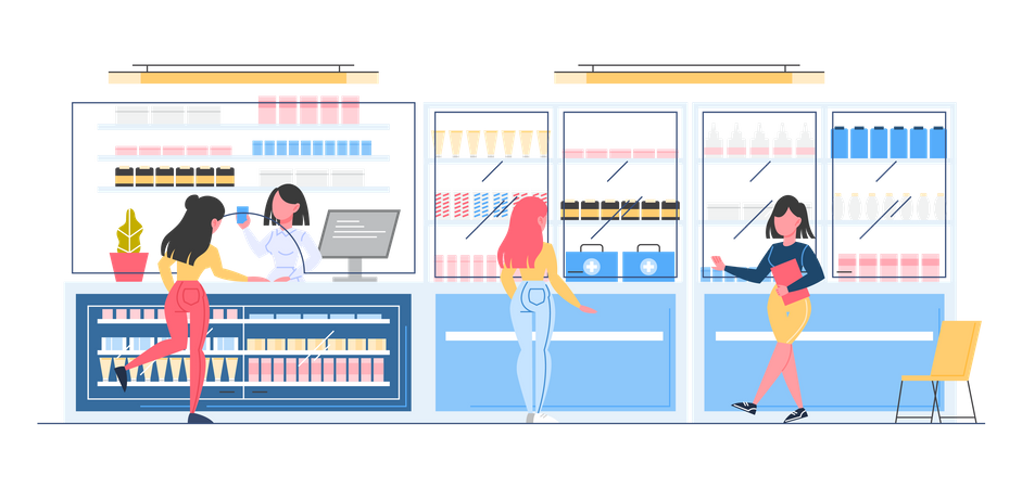 People buying medicine at Pharmacy Store  Illustration