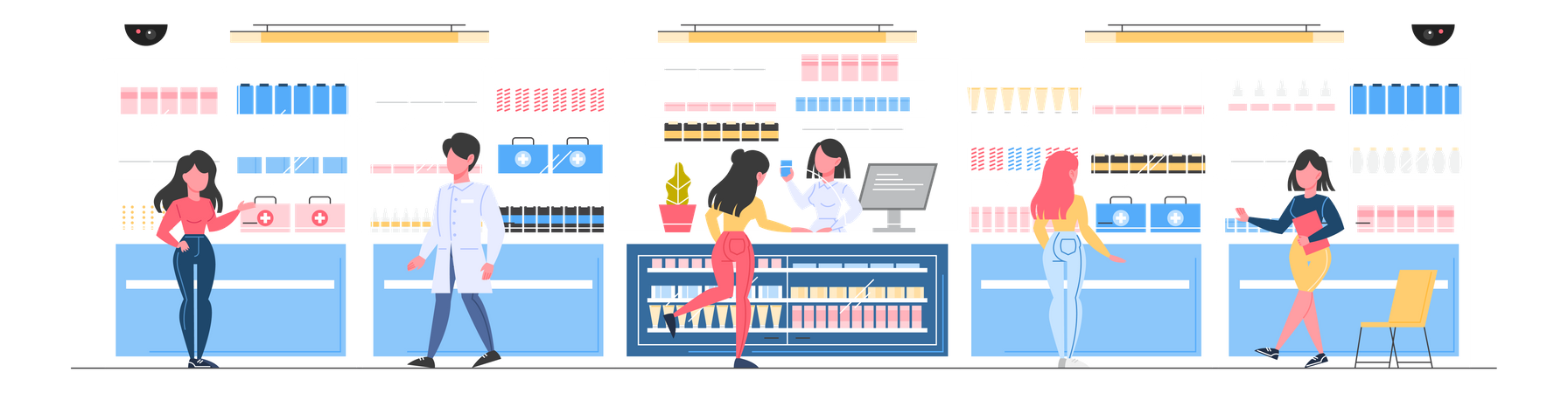 People buying medicine from drugstore Illustration